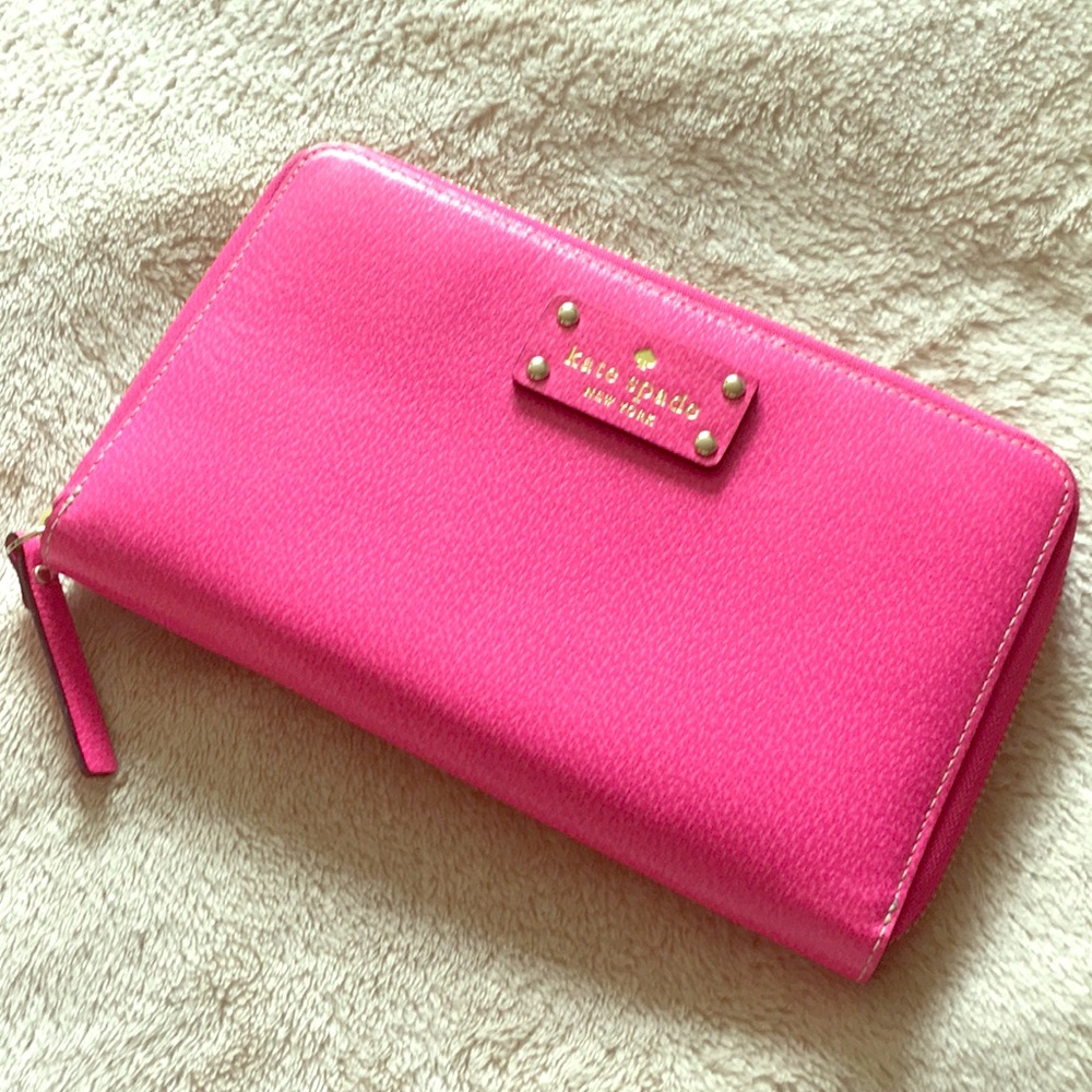 Kate Spade bright pink leather clutch